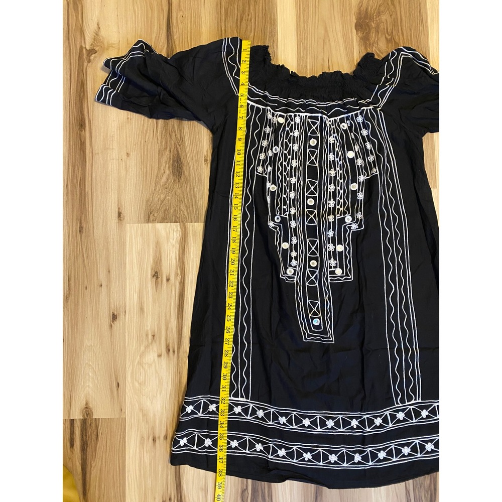 Frisqie Black Embroidered Off Shoulder Boho Tassel Mirror Shift Dress Large - Picture 5 of 8